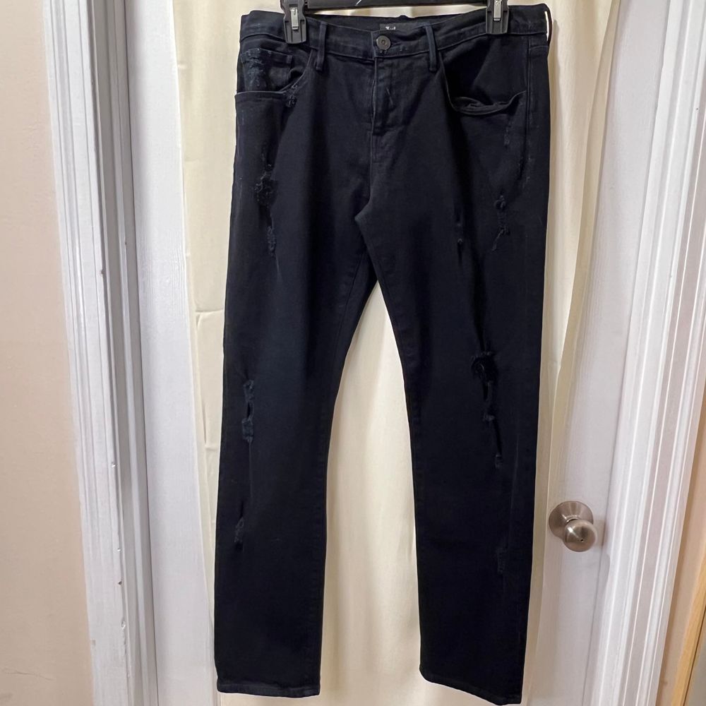 3x1 Black Distressed‎ Ripped Denim Jeans Straight Leg Grunge Streetwear Size 30
